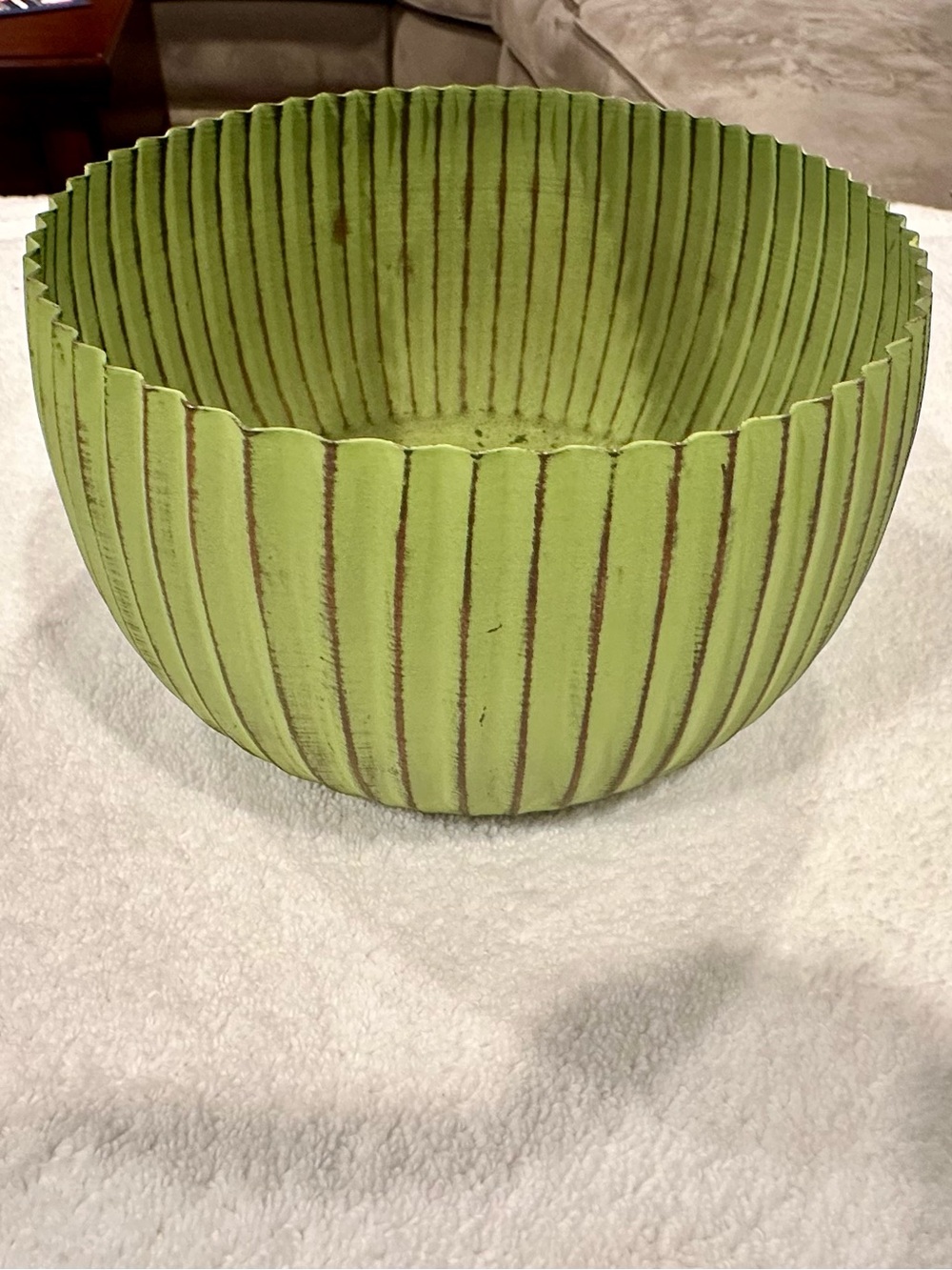Green Decorative Ribbed Accent Metal Bowl - Home Accents